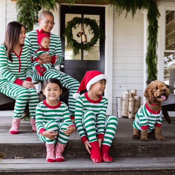 Hanna Andersson Other - Hanna Andersson Green Striped Holiday Organic Cotton Long John Pajamas